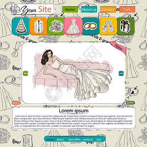 带有婚礼内容的网站模板模板展示卡片界面主页博客网络商业插图新娘按钮图片