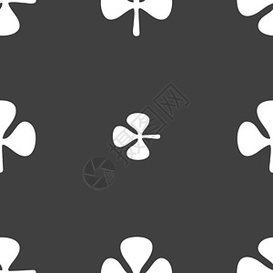 四圣兽三叶草的标志 灰色背景上的无缝模式 韦克托运气圆圈生态界面文化假期徽章叶子胡须绘画设计图片