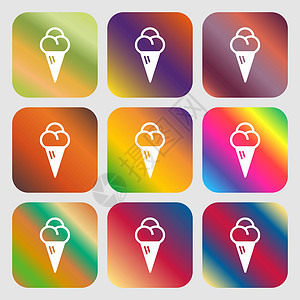 经典冰淇淋冰淇淋图标 九个带有明亮渐变的按钮 设计精美 韦克托设计图片