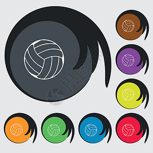 排球图标标志 八个彩色按钮上的符号 韦克托设计图片