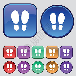 裸心堡食品步骤图标标志 一套十二个复古按钮为您的设计 韦克托脚印鉴别赤脚男人动物解剖学脚步声电脑孩子打印设计图片
