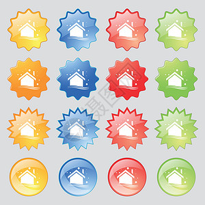 小镇图标冬舍图标符号 大套16个色彩多彩的现代按钮用于设计 矢量设计图片