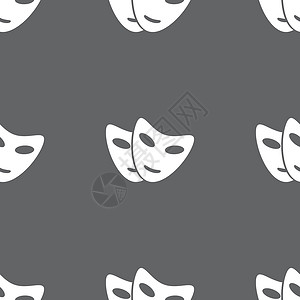面具素材半脸面具图标标志 灰色背景上的无缝模式 韦克托喜剧传统标识演员男人哭泣卡通片戏剧悲剧展示设计图片