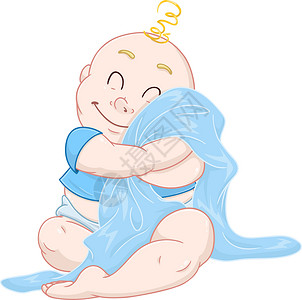 宝宝毯子可爱的男婴拥抱蓝色毯子设计图片