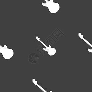 海豹玩皮球吉他图标标志 灰色背景上的无缝模式 韦克托邮票质量设计徽章岩石歌曲脖子卡通片乐器音乐家设计图片