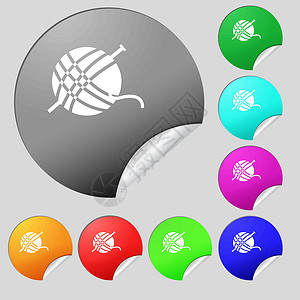 自制的纱球图标标志 一套八个多色圆形按钮贴纸 韦克托设计图片