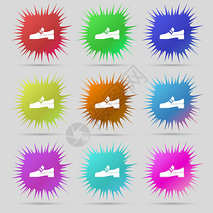 跑步鞋子鞋子图标符号 一套9个原始针扣 矢量设计图片