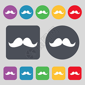 平面胡子复古胡子图标标志 一组 12 个彩色按钮 平面设计 韦克托设计图片