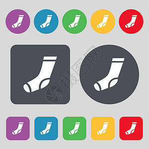 霉菌病袜子图标符号 一组有12色按钮 平面设计 矢量设计图片