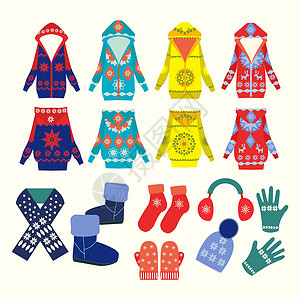 保暖围巾冬天的衣服和配件的集合纺织品插图艺术帽子绘画产业毛皮收藏计算机开襟衫设计图片