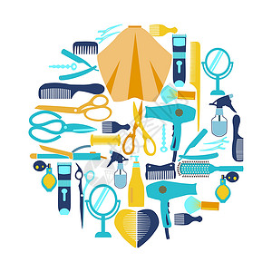 梳子和毛刷图标收集理发工具和理发店对象的光剪工具设计图片