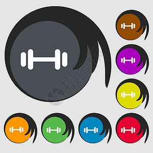 x训练师8个有色按钮上的符号 矢量 X身体力量健身房杠铃哑铃白色建筑健美合金金属设计图片