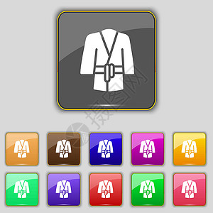 服装标识浴袍图标符号 设置为您网站的11个彩色按钮 矢量设计图片