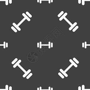 萨杜克杠铃图标标志 灰色背景上的无缝模式 韦克托手臂合金运动身体重量白色插图训练金属力量设计图片