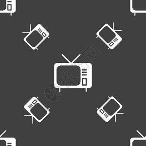 电视机矢量图电视图标标志 灰色背景上的无缝模式 韦克托渠道互联网电视机水晶插图宽屏广播展示视频信号设计图片