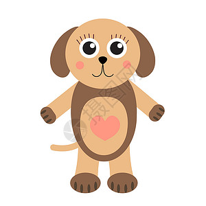 棕色小狗玩具白色背景的儿童玩具狗 与世隔绝 矢量插图设计图片