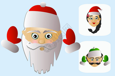 穿泳衣少女圣圣诞老人头的图标 与小姐和精灵在白色背景矢量上设计图片