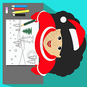 立绘人物上面的小姐从上面看 在写文字铅笔时画上一张白纸 用矢量格式绘制圣诞横幅图示设计图片
