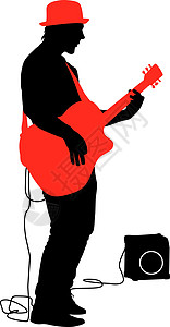 弹电吉他男人剪影音乐家弹吉他 它制作图案矢量力量音乐家街道演员头发男人吉他白色麦克风乐器设计图片