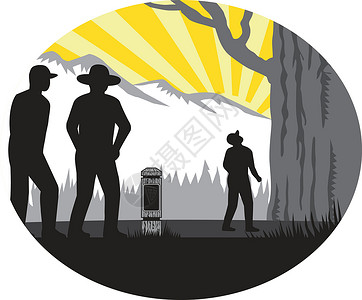 散漫的巨型树椭圆形 Woodcu油毡木块远足者标记帽子艺术品印刷露营者背包油毡块设计图片