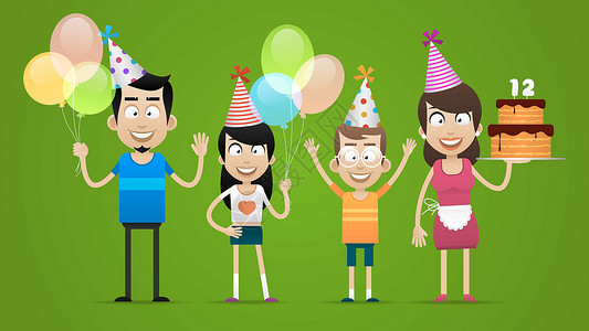 蛋糕帽幸福的家庭庆祝生日设计图片