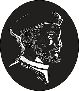 达蒂尔雅克卡蒂尔 法国探险家奥瓦尔伍德克椭圆形航海插图油毡木块贵族艺术品版画胡子雕刻设计图片