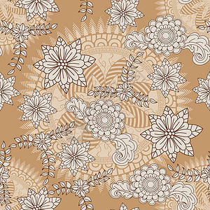 印度教花卉饰品抽象花卉图案织物蕾丝卷曲古董漩涡纺织品棕色指甲花精神褐色设计图片