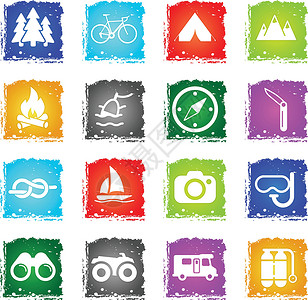 旅行图素材积极的娱乐图标 se图标集绘画汽艇罗盘营火休闲民众插图旅行背包设计图片