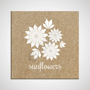 牛皮纸卡片纸板背景上带有向日葵的药草的横幅模板设计图片