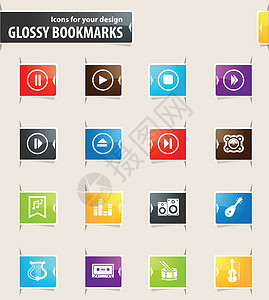 音乐书签图标竖琴磁盘扬声器黑色插图磁带记录光盘混合器均衡器图片
