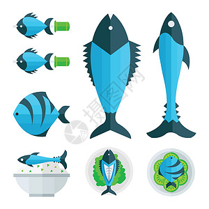 米鱼蓝色鱼类食品和沙拉信息图表设计图片