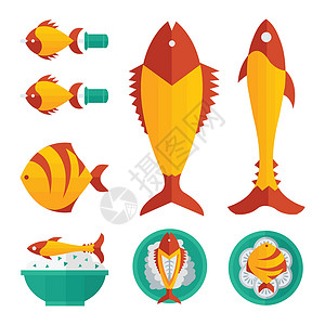 米鱼橙色鱼类食品和沙拉信息图表设计图片