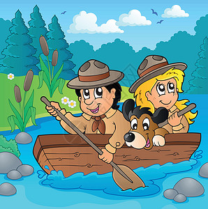 牵狗的人河上水侦察兵设计图片
