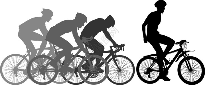 骑自行车男女在终点线上骑自行车的赛车手的剪影插图速度休闲运动身体行动男性活动追求运动员设计图片