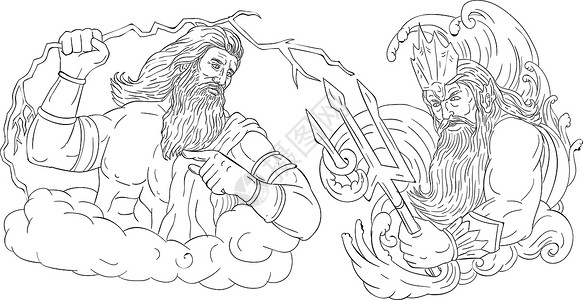 舞蹈着的八路军战士黑白绘画手绘胡子霹雳上帝手工神话包围草图画线男性设计图片
