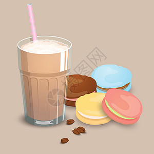 牛奶曲奇饼干杯咖啡和豆设计图片