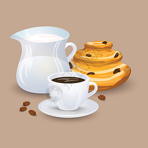 杏仁牛角面包杯子用咖啡和豆蛋糕带子烘烤面包飞碟菜单葡萄干勺子美食拿铁设计图片