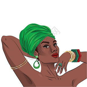 美国美女非洲裔美国黑人美女肖像头发波浪状发型黑色艺术棕色沙龙女孩女士插图设计图片
