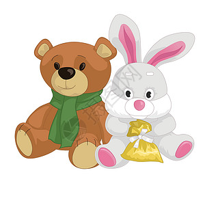 白色兔子可爱的玩具泰迪熊和拉比设计图片