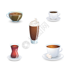 拾柴一套美味的热饮咖啡 茶叶和用品 在白色背景上隔绝 矢量插图香气收藏拿铁餐具咖啡杯可可勺子飞碟鞭打玻璃设计图片