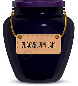 黑莓白色背景上的玻璃果酱罐甜点浆果包装条款美食产品营养玻璃罐烹饪早餐设计图片