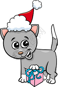 带圣诞礼物卡通的小猫背景图片