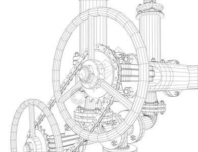 阀门线框工业设备龙头插图机械部分模型植物绘画设施管子金属设计图片