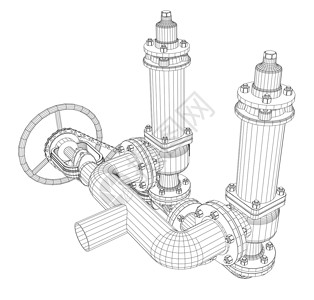 水管配件素材线框工业设备机阀力量对象龙头技术工程压力管子模型3d设计图片
