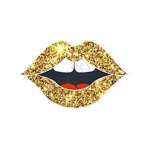 嘴唇矢量金色闪亮的矢量嘴唇 金色的吻 琥珀粒子 奢侈的设计元素狂欢艺术琥珀色水晶奢华火花化妆品纸屑强光亮片设计图片