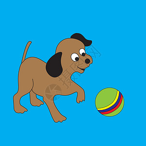 狗牵引绳带球的滑稽小狗设计图片