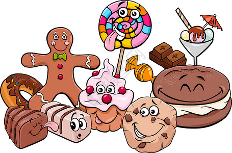 芝麻糕点糖果人物组卡通它制作图案设计图片