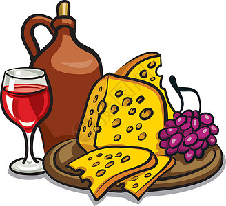 意大利葡萄奶酪和葡萄酒食物小吃木板奶制品酒精桌子瓶子餐厅玻璃白色设计图片