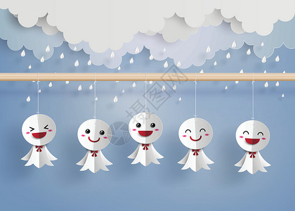 摸头木偶元素日本纸娃娃反对 rai季节气候雨滴折纸自由天空季节性风暴气象环境设计图片
