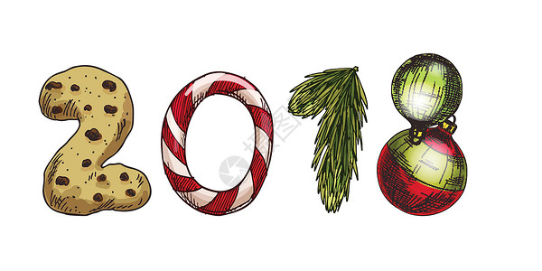 圣诞树造型饼干2018 年新年 带糖果饼干云杉分支和圣诞树玩具的冬季卡片 元旦的矢量图像圣诞节甜蜜的东西冬季假期新年 ev设计图片